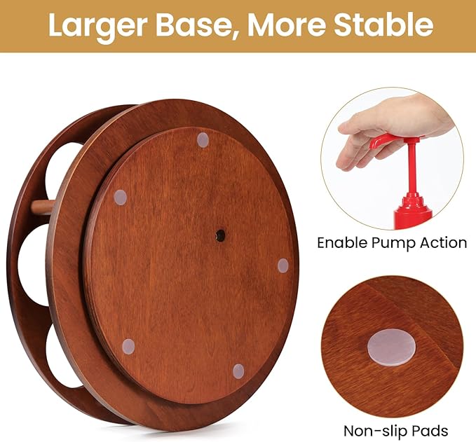 THYGIFTREE Large Rotating Coffee Syrup Organizer 9 Bottles Coffee Syrup Rack for Countertop Wood Syrup Bottle Holder Stand for Coffee Bar Station, Turntable Wine Display Tray, Brown