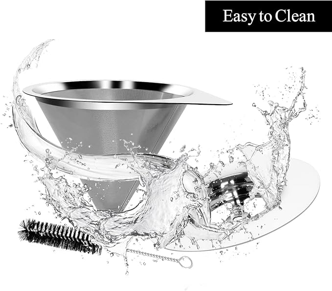 LHS Pour Over Coffee Dripper Reusable Coffee Filter Paperless Coffee Filter Stainless Steel Pour Over Coffee Maker Cone Coffee Dripper for 1-2 Cup,Silver
