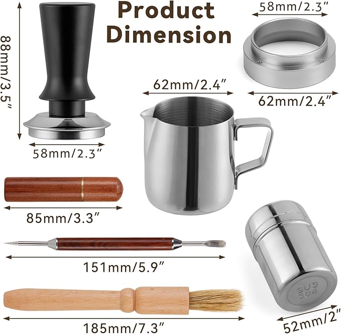 Espresso Tamper Set, Barista Tools Kit for 58mm Coffee Machine and Portafilters, Spring-Loaded 304 Stainless Steel Base 30lbs Coffee Calibrated Tamper Tools for Enjoying cafes Home Office hotels(58mm)