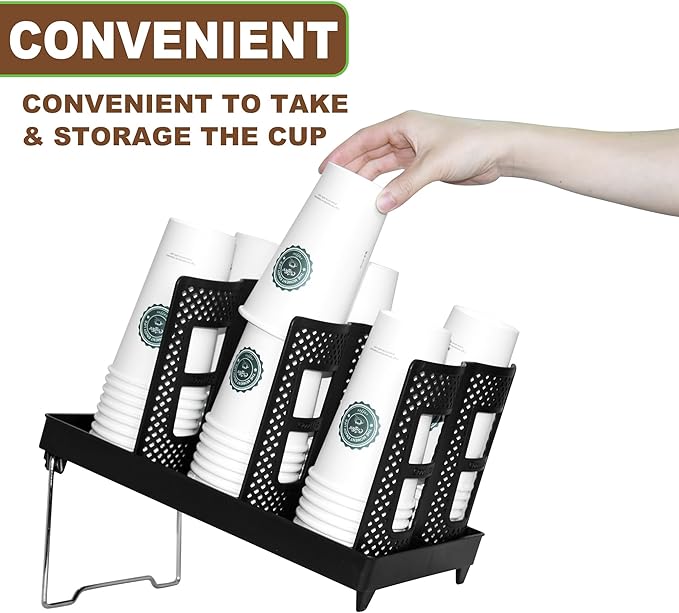 Coffee Cup Holder,Cup and Lid Dispenser with Stand,Disposable Cups Organizer,6 Slots,for Coffee Station,Bar,Office,Home,Restaurant,Breakroom,Countertop