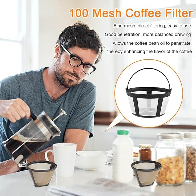 Reusable Coffee Filter Baskets 4-Pack, Compatible with Mr. Coffee, Black & Decker, Cuisinart & More, White, Small