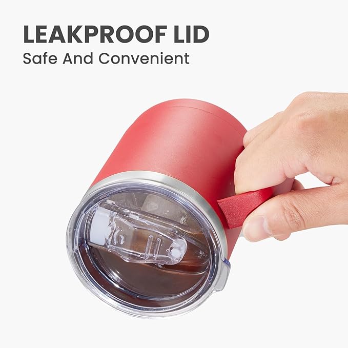 MEWAY 12oz Coffee Mug With Handle 8 Pack Bulk,Stainless Steel Insulated Travel Tumblers With Sliding Lid,Double Wall Vacuum Camping Cup for Hot & Cold Drinks Tea (Red,Set of 8)