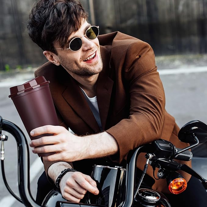 Domensi 15 Pack Reusable Coffee Cups with Lids 16 oz Disposable Travel Cups Bulk Plastic to Go Coffee Tumblers for DIY Hot Cold Drink Party Favors Coworker, Microwaveable (Brown)