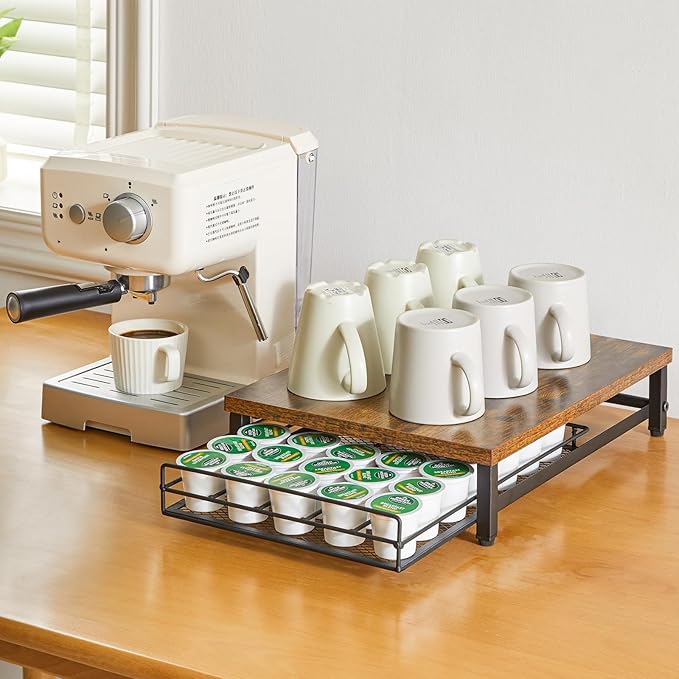 IBUYKE Wooden Coffee Pod Holder for K-Cup, 35 Capacity Capsule Pods Storage,Mullti Coffee Pod Drawer,Home Kitchen Counter Coffee Bar Station Organizer,Brown TCJ001H