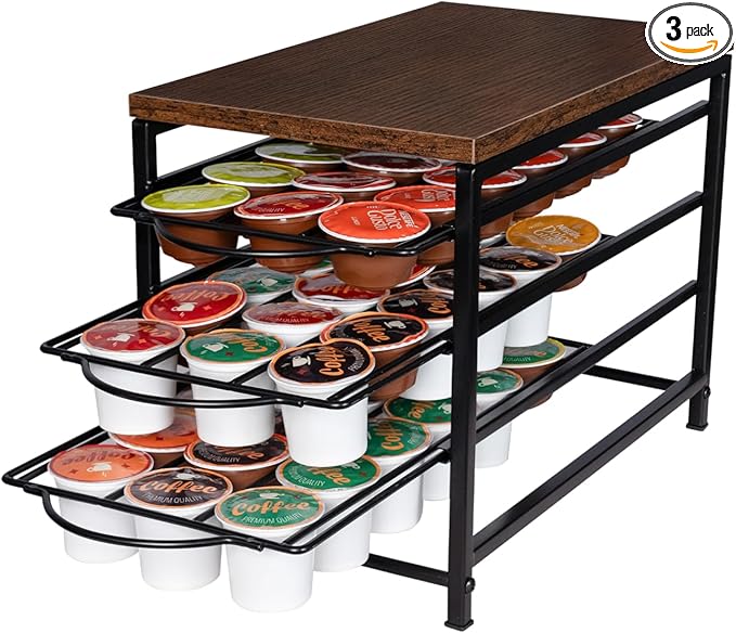 Coffee Pod Drawer Holder for K cup, 3tier Coffee Pod Drawer Organizer, No Assembly Required, K Cup Holder with 54 Capacity Capsule Pods. Suit for Home Office,Kitchen,Cafe Counter. (Black)