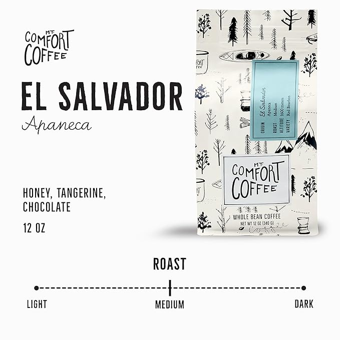 Mt. Comfort Coffee El Salvador Medium Roast, 12 Ounce - Locally Sourced From Local, International Coffee Farms - Roasted Whole Beans.