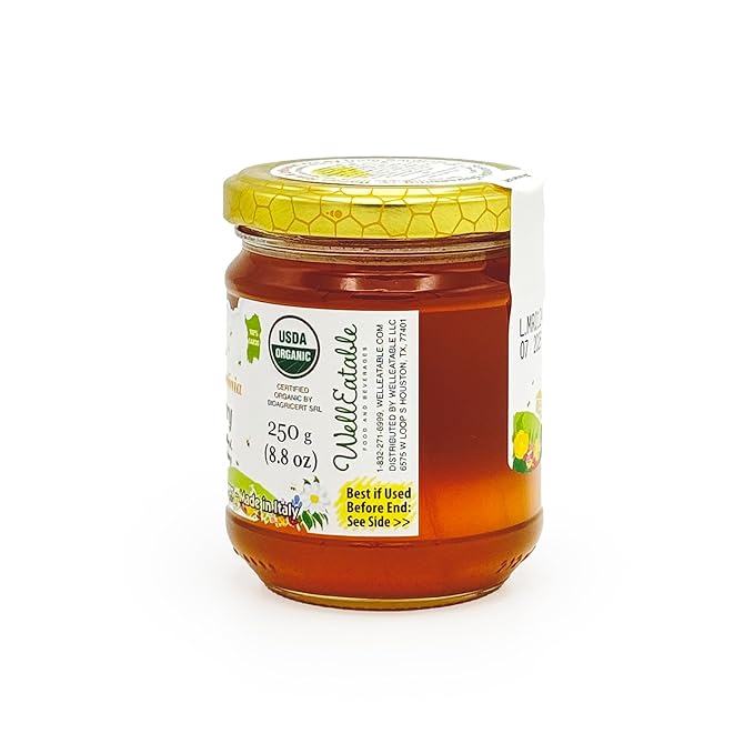 WellEatable Blackberry Organic Raw Honey from Wild Blackberry Flowers, Artisanal Complex and Fruity Honey from Sardinia, Italy - (250gr) 8.81 Ounce (Pack of 1)