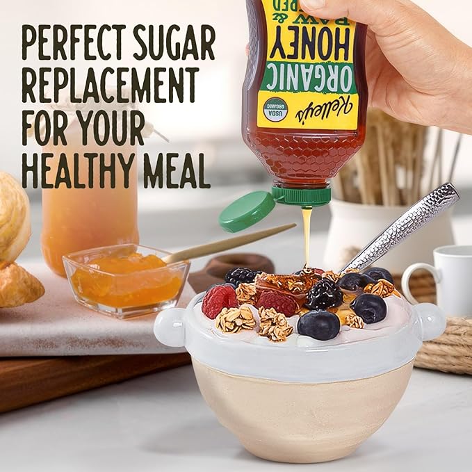 Kelley's 100% Organic Raw & Unfiltered Honey, USDA Certified, 24 Oz – All Natural, Flavor-Rich Honey for Fruits, Yogurt, Smoothies, Acai Bowls, Tea – Natural Sugar Substitute