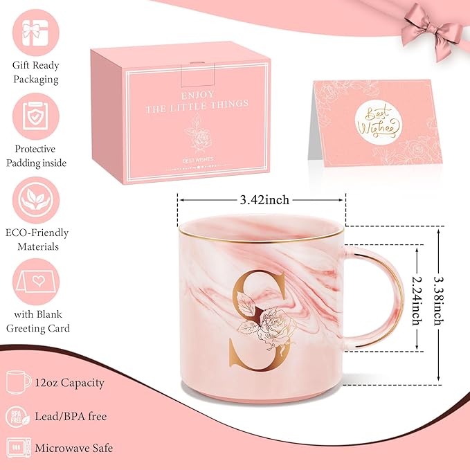 Personalized Gifts for Women Coffee Mug, Initial Customized Gift Monogrammed A-Z Coffee Mug 12 OZ, Christmas Anniversary Birthday Gifts for Women Mom Grandma Friend Sister Wife(S)
