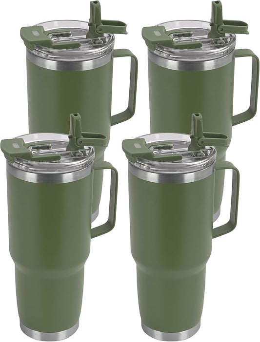 HASLE OUTFITTERS 30oz Tumbler Bulk with Handle, Insulated Travel Coffee Mug Set with Handle Leak-Proof Double Wall Stainless Steel Vacuum Tumblers Pack Metal Cup for Hot and Cold Drink