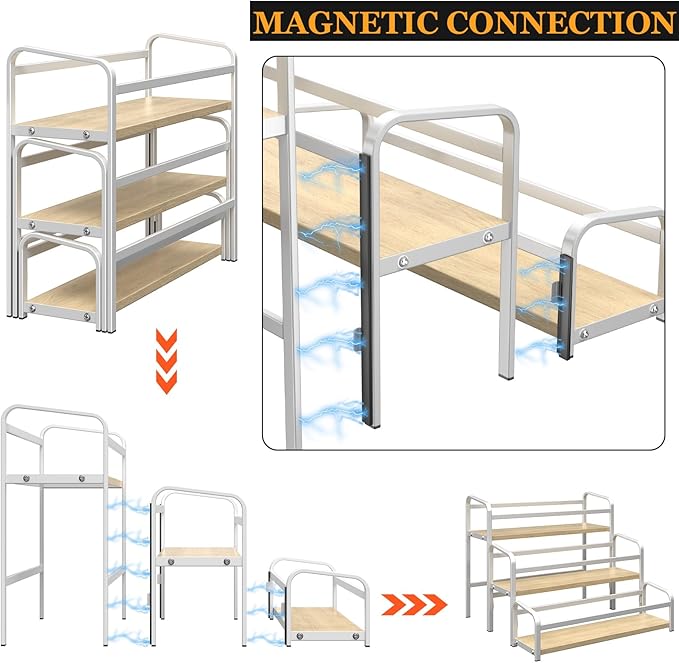 Coffee Syrup Organizer 3-Tier, 12 Bottles Capacity Syrup Rack for Coffee Bar Station, Wine Rack for Countertop, Tiered Spice Racks for Cabinet, Bottle Display Shelf Magnetic one-Step Installation