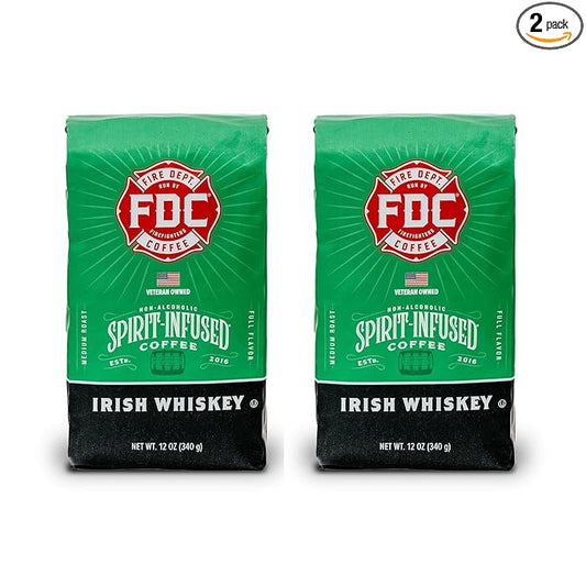Fire Department Coffee - Gives Back to Firefighters - Irish Whiskey Infused Ground Coffee - Medium Roast - Non-Alcoholic - Roasted in the USA - Veteran Owned (12 oz, Pack of 2)