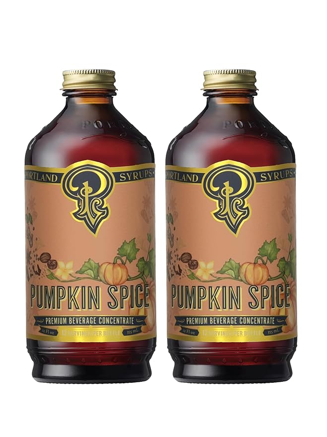 Portland Syrups Pumpkin Spice - Drink Mix for Exceptional Cocktails, Sugar Syrup for Drinks, Simple Syrup for Coffee, Mocktails, Baking, 12 oz, Pack of 2