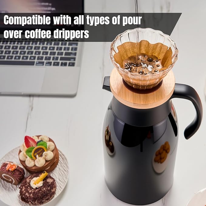 PARACITY 56oz Thermal Coffee Carafe with Stainless Steel Liner, Coffee Carafes for Keeping Hot, Double Walled Vacuum Insulated Coffee Urn for Coffee & Tea, Home & Office