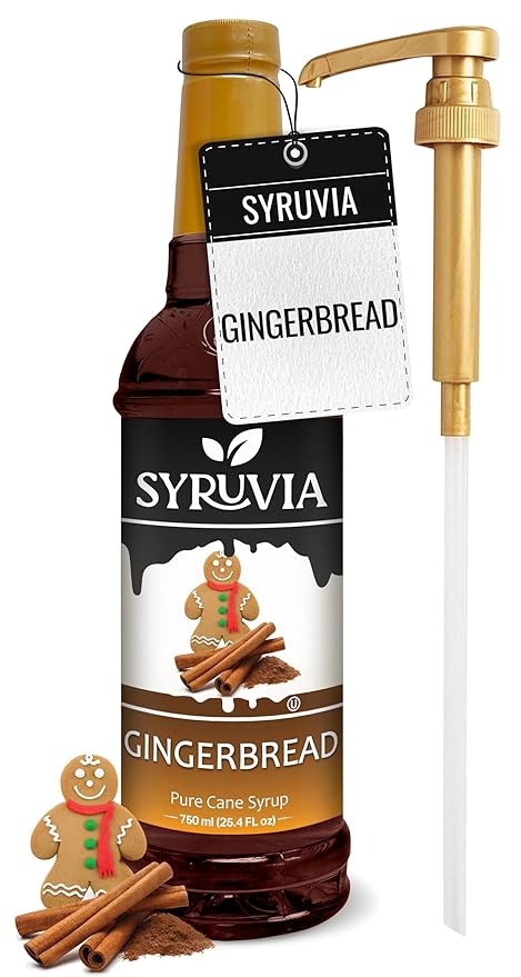 Syruvia Gingerbread Syrup for Coffee, Flavored Syrup for Drinks, Lattes, and Desserts – 25.4 fl oz, With Pump