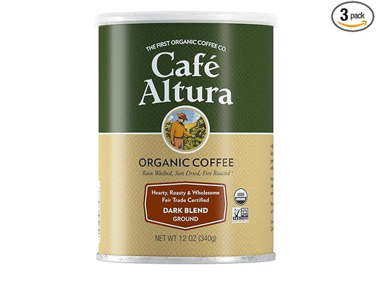 Cafe Altura Ground Organic Coffee, Fair Trade Dark Blend, 12 Ounce (Pack of 3)