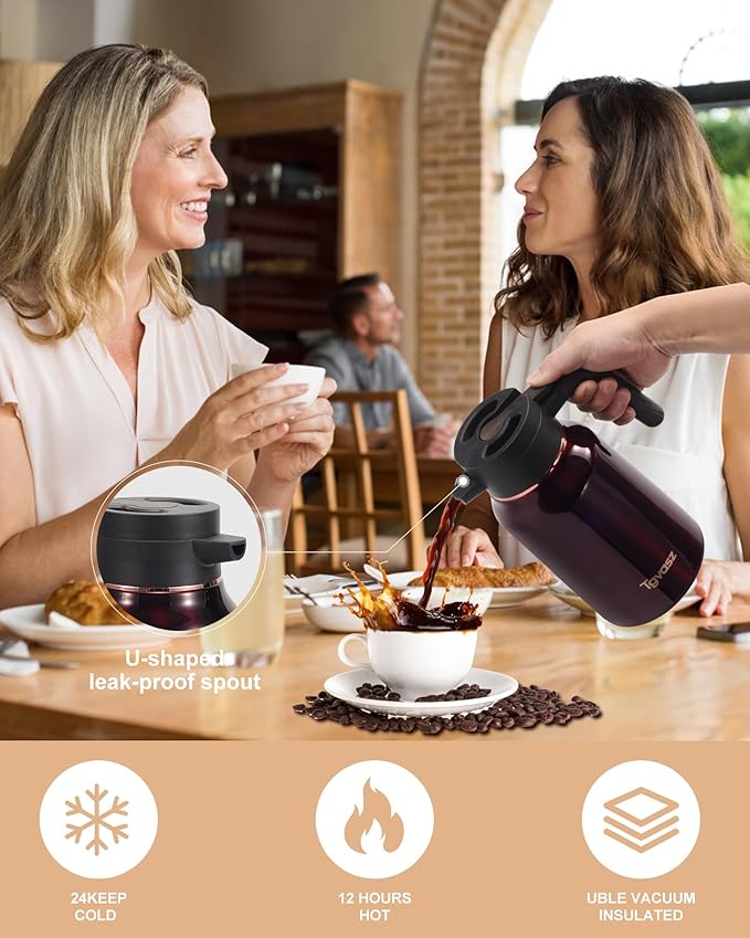 51 Oz Carafe for Hot Liquids 36 Hours Hot (Fullness of Carafe), 2 PCS Stainless Steel Insulated Vacuum Thermal Coffee Carafes For Keeping Hot, 1.5 Liter Coffee Dispenser（Angola Red)