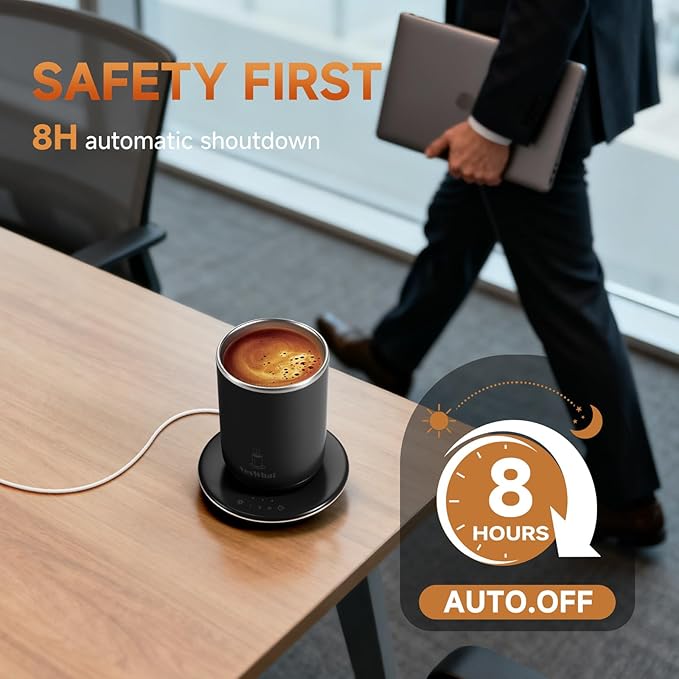 Self Stirring Coffee Mug with Temperature Control,Type-C Heated Magnetic Mixing Cup,3 Heat Levels,8-Hour Auto Shut-Off,USB Rechargeable Stainless Steel Smart Mug for Milk Protein Shakes Black 11oz