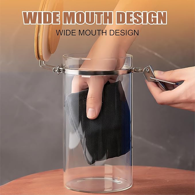 36 oz/1050ml Clear Glass Storage Canister with Airtight Bamboo Lid, Medium Decorative Container Jar for Coffee Spice Candy Salt Tea Cookie Condiment Pepper Sugar Overnight Oatmeal Snacks