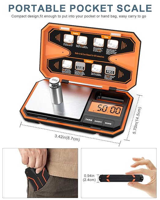 Digital Pocket Scale, 500g/0.01g High Precision Mini Grams Scale with 50g Calibration Weight, Digital Food Scale with LCD Display, 6 Units, Tare Function for Food, Jewelry, Coffee, Coin