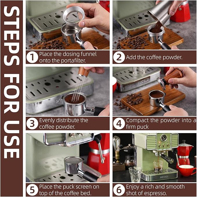 58mm Espresso Accessories Kit,316 Stainless Steel WDT Tool Espresso,Dosing Funnel and Puck Screen Set，Espresso Distribution Tool,Espresso Coffee Stirrer for Barista