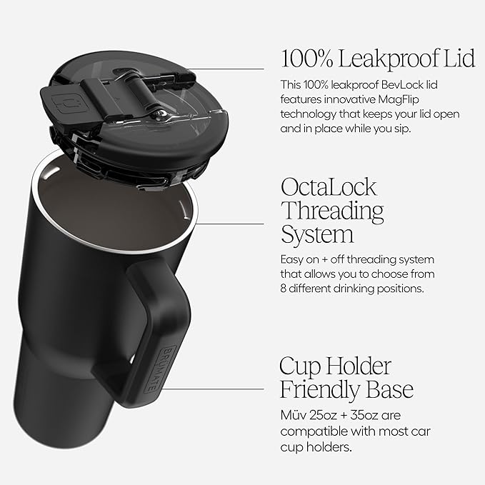 BrüMate Müv - 25oz 100% Leak Proof Insulated Coffee Mug with Handle & Lid - Stainless Steel Coffee Travel Mug - Double Walled Coffee Cup (Matte Black)