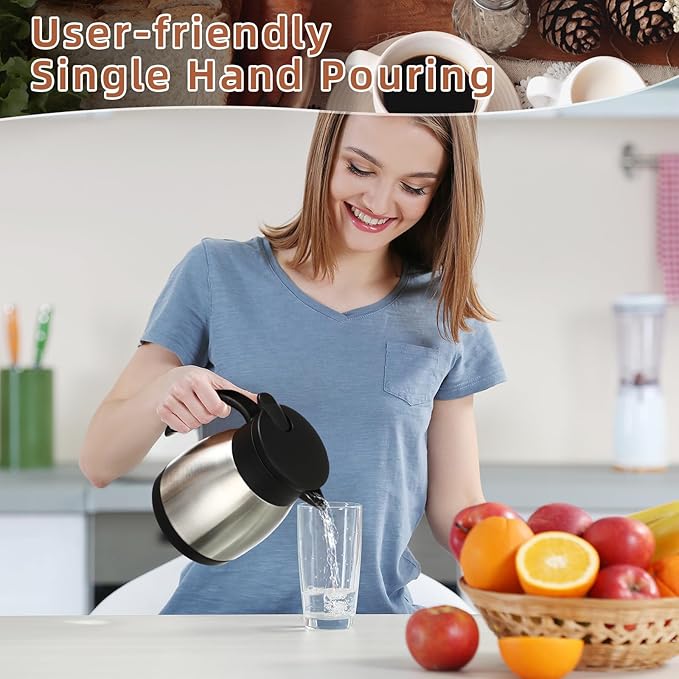 Norme 2 Pcs Thermal Coffee Carafe Insulated Stainless Steel Coffee Carafe for Hot Liquid Vacuum Thermal Pot Creamer Pitcher Dispenser with Brushes Keeping Hot Water Milk(Silver,17 oz)