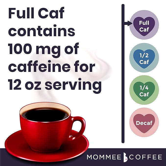 Mommee Coffee Full Caf Low Acid Whole Organic Coffee Beans - 100% Arabica Organic Full Caff Coffee Beans with Smooth Caramel Flavor - Medium Roast - 11 oz