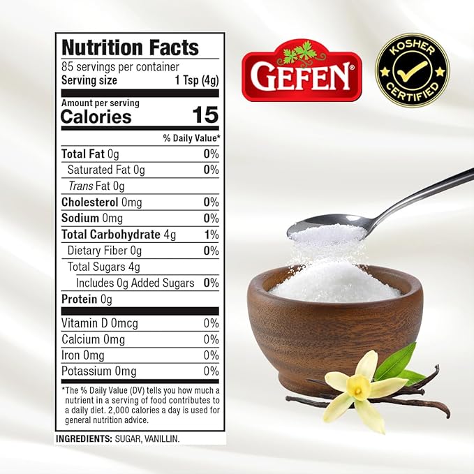 Gefen Vanilla Sugar, 12oz, (2 Pack), Resealable Container, Measuring Scoop Included