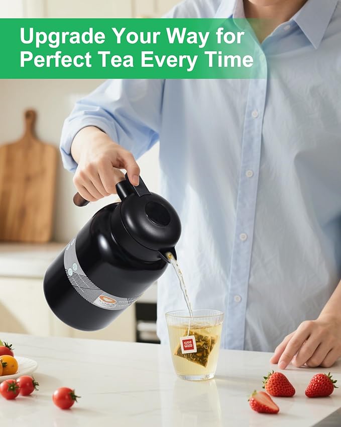 68 Oz Thermal Coffee Carafe, 2 PCS Stainless Steel Insulated Vacuum Coffee Carafes For Keeping Hot, 2 Liter Carafe for Hot Liquids (Black/Black)