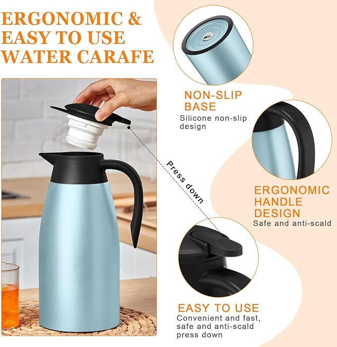 Norme 2 Pcs Thermal Coffee Carafe Insulated Stainless Steel Coffee Carafe for Hot Liquid Vacuum Thermal Pot Creamer Pitcher Dispenser with Brushes Keeping Hot Water Milk(Blue)