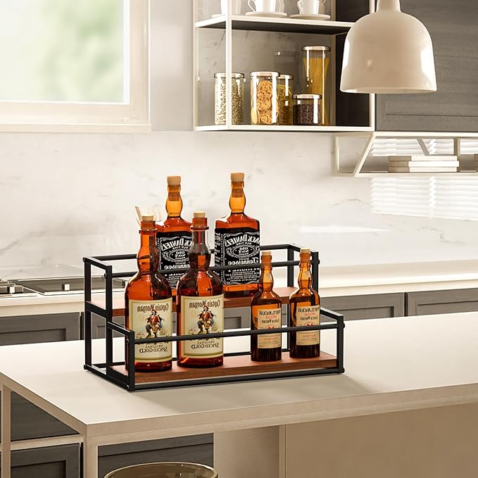 THYGIFTREE Coffee Syrup Rack Organizer 2-Tier 10 Syrup Bottles Holder Stand for Coffee Bar Storage Shelves for Syrup, Wine, Dressing for Kitchen Coffee Station