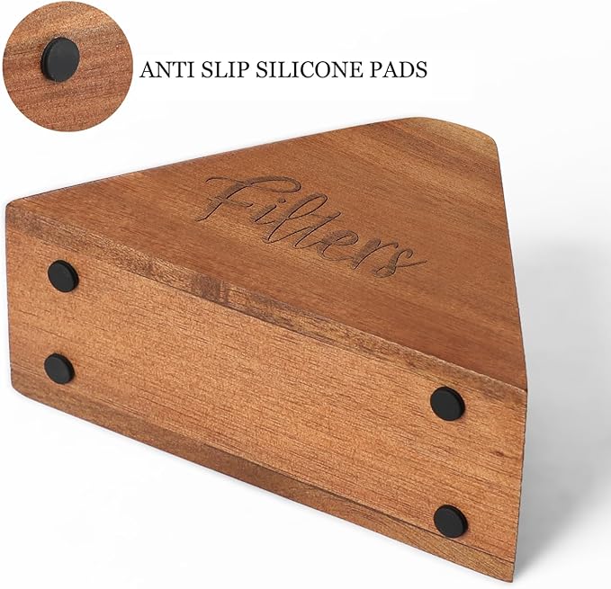 Acacia Wood Coffee Filter Holder,Coffee Filter Storage Organizer,Coffee Bar Decor,Storage for Square Cone shaped and Flat bottomed Pour Over Paper Filters