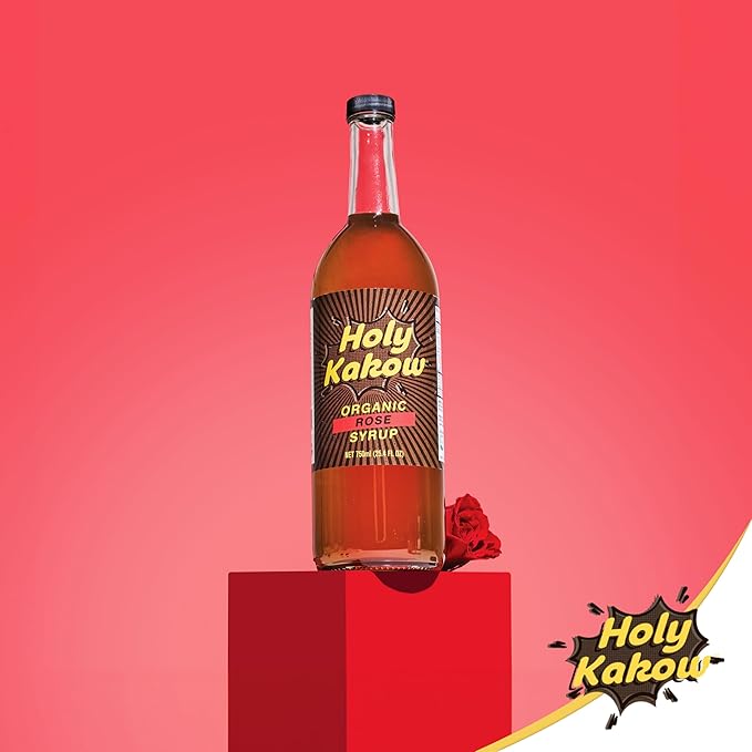 Holy Kakow Cafe Organic Rose Syrup - Rose Syrup, Coffee Syrup, Organic Syrup for Coffee, Rose Syrup for Coffee, Add to Latte, Cocktail and Shake, Real Food Ingredients, Specific Flavor - 750ml