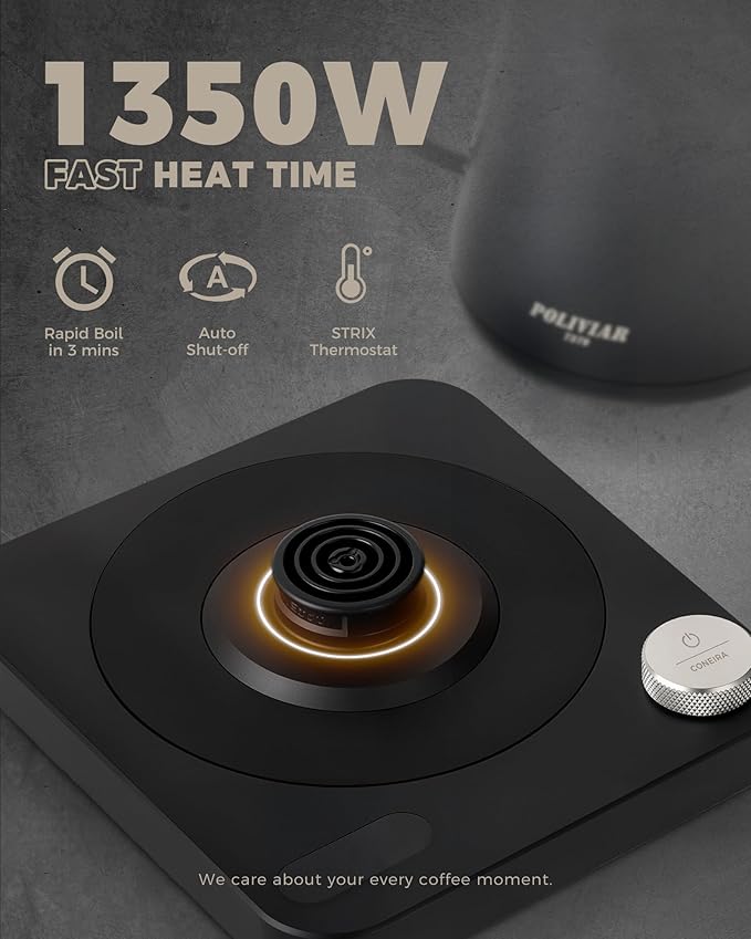 POLIVIAR Electric Gooseneck Kettle, 1350W Electric Tea Kettle Wood Pattern Handle, 34oz Pour Over Electric Kettle for Coffee & Tea, 18/8 Stainless Steel Inner, Temperature Control & Rapid Heating