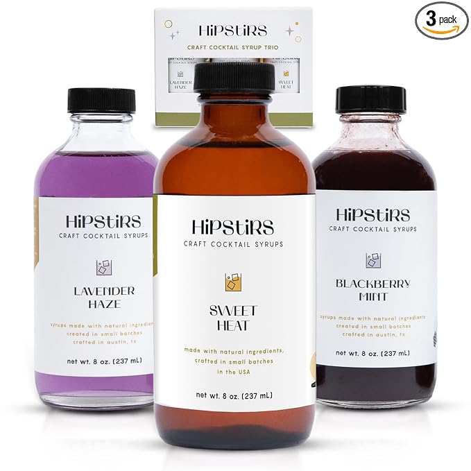HipStirs Summer Cocktail Syrup Trio | Sweet Heat, Lavender Haze, Blackberry Mint | Craft Drink Mixers for Cocktails & Mocktails | Small Batch, Natural Ingredients (3 Pack, 8oz Bottles)