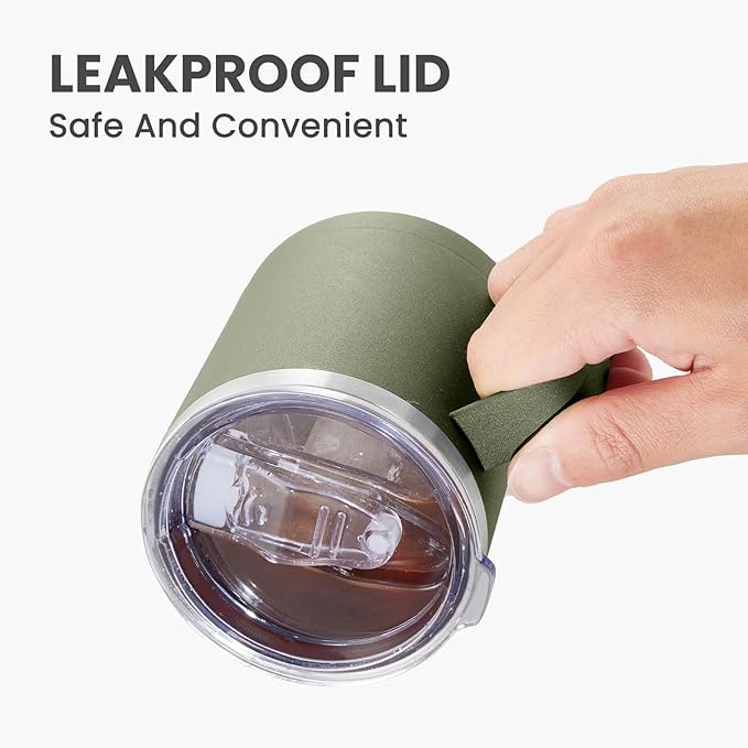 MEWAY 12oz Coffee Mug With Handle 8 Pack Bulk,Stainless Steel Insulated Travel Tumblers With Sliding Lid,Double Wall Vacuum Camping Cup for Hot & Cold Drinks Tea (Army Green,Set of 8)