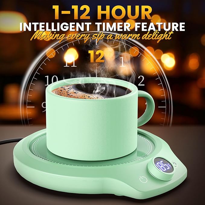 Fast Heating Mug Warmer - 4 Temp Settings & 1-12H Timer, Coffee Cup Warmer Plate for Desk Auto Shut Off, Ideal Beverage Warmer Gift for Coffee, Tea, Milk (Green)