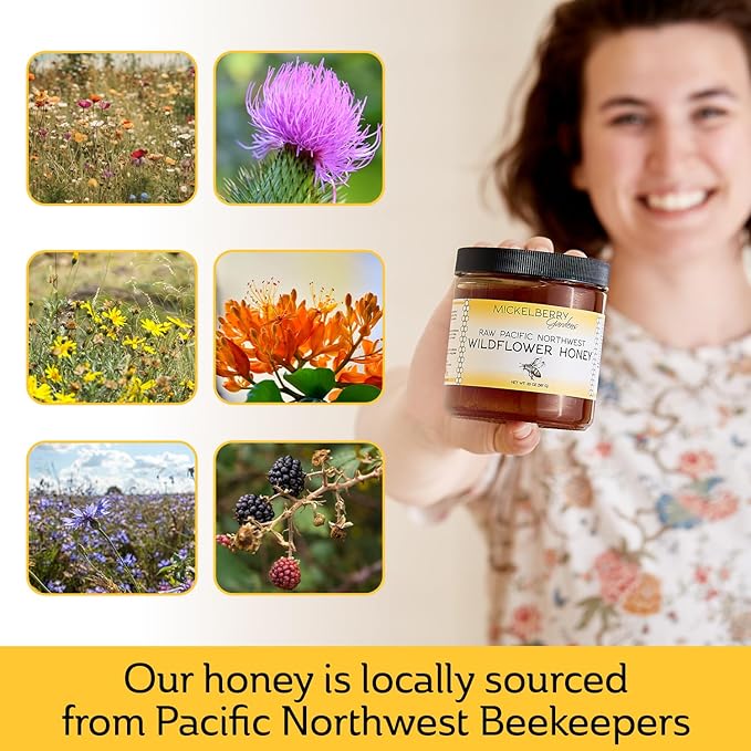 Raw Wildflower Honey - Pure, Unadulterated, Clean, Grade A Strained Honey from the Pacific Northwest (12 ounces)