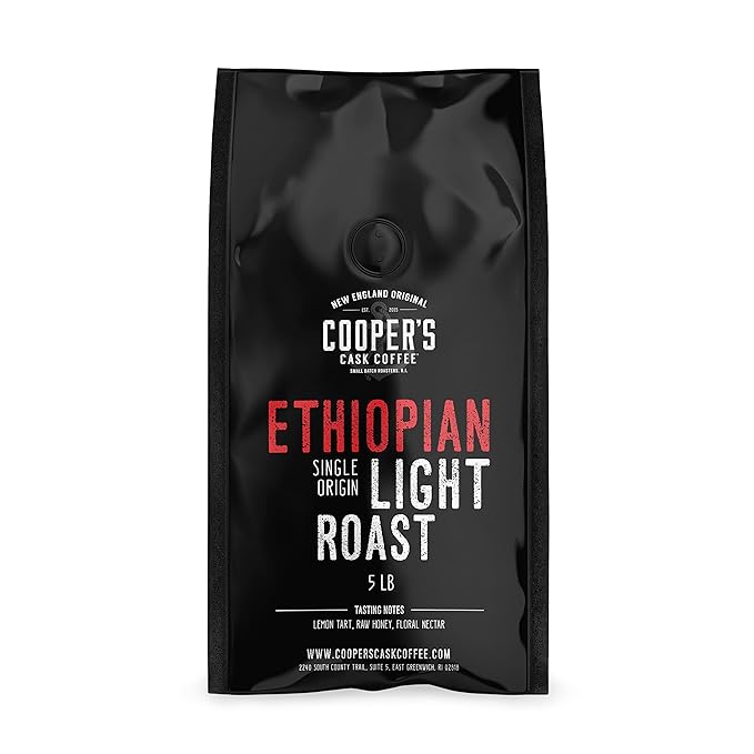 Ethiopian Bold Light Roast Grade 1, Ground Coffee, Natural Dry Processed Single Origin, Intense Bright Bold & Aromatic Coffee, Gourmet Coffee - 5lb Bag