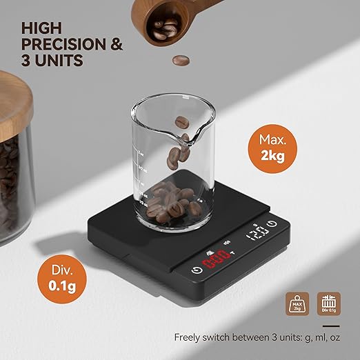 Coffee Scale with Timer, 0.1g High Precision Kitchen Scale, Drip Espresso Scale with Auto Tare, Touch Sensor and Silicone Cover - 4.4 lbs/2 kg