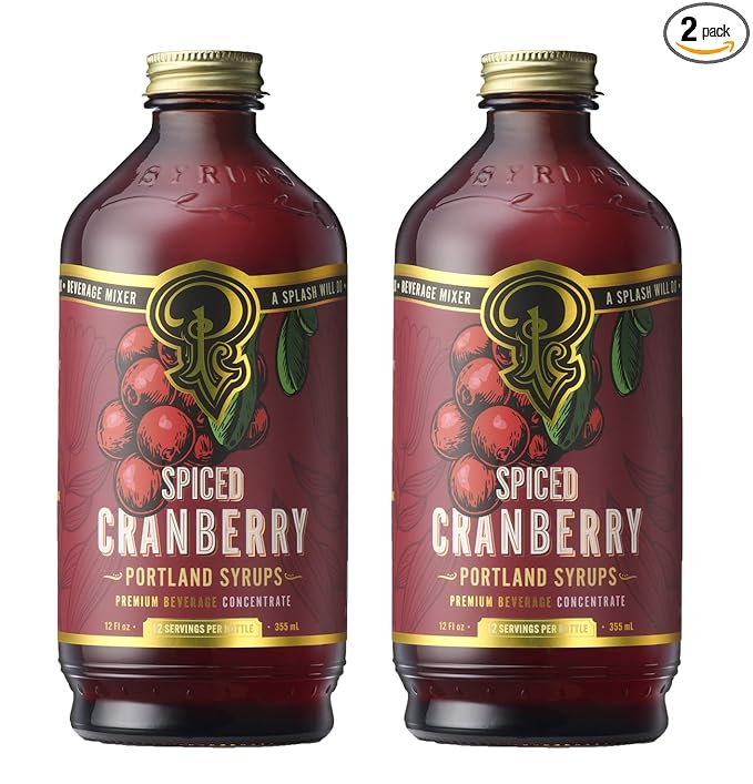 Portland Syrups Spiced Cranberry Syrup - Drink Mixer for Crafting Cocktails, Mocktails, & Seasonal Beverages - Flavor Enhancer for Soda, Punch, and Mulled Drinks - 12 oz Bottle, 24 Servings, Pack of 2