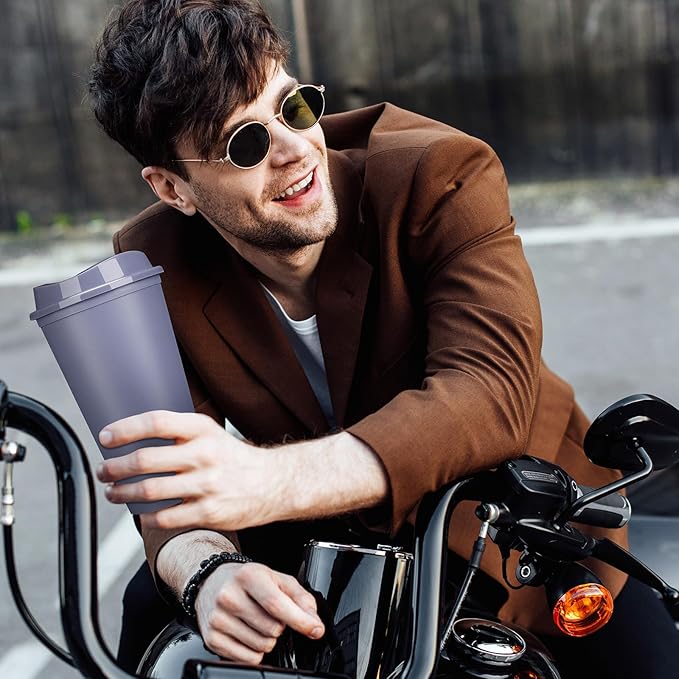 Domensi 15 Pack Reusable Coffee Cups with Lids 16 oz Disposable Travel Cups Bulk Plastic to Go Coffee Tumblers for DIY Hot Cold Drink Party Favors Coworker, Microwaveable (Gray)