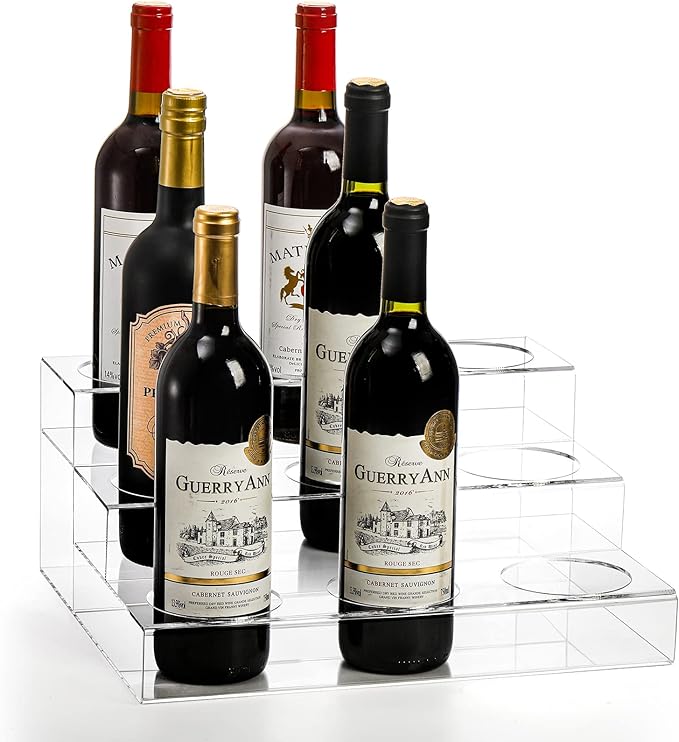 Frcctre 9 Bottles Acrylic Coffee Syrup Organizer Rack, 3 Tier Acrylic Wine Bottle Holder Coffee Syrup Display Stand Shelf Countertop Tiered Storage Holder for Syrups Wine Dressing