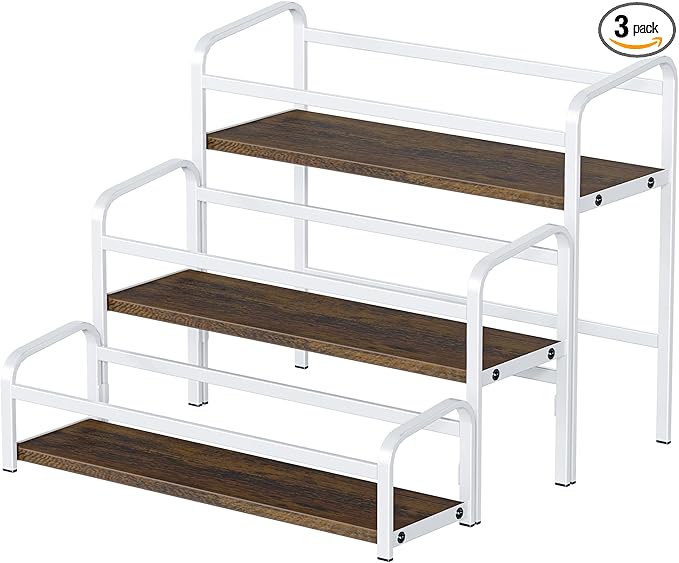 Coffee Syrup Rack Organizer, Wine Racks, Spice Racks, 3-Tier (Magnetic Connection) 12 Bottles Storage Shelves for Syrup Bottle Holder Stand for Coffee Bar, Kitchen Countertop, Rustic Brown & White