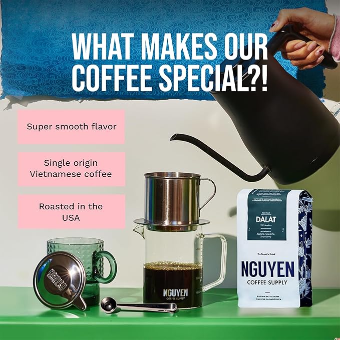 Nguyen Coffee Supply - Dalat Arabica: Dark Roast Premium Ground Coffee Beans, Vietnamese Single Origin, Direct Trade, Roasted in Brooklyn [12 oz Bag]