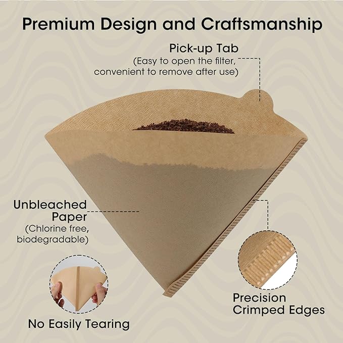 V60 Coffee Filters 02, ONIOU Unbleached Size 02 Cone Coffee Filters, 100 Count Natural Brown Pour Over Paper Filters for Hario V60 & Others 1–4 Cup Coffee Dripper - Package May Vary