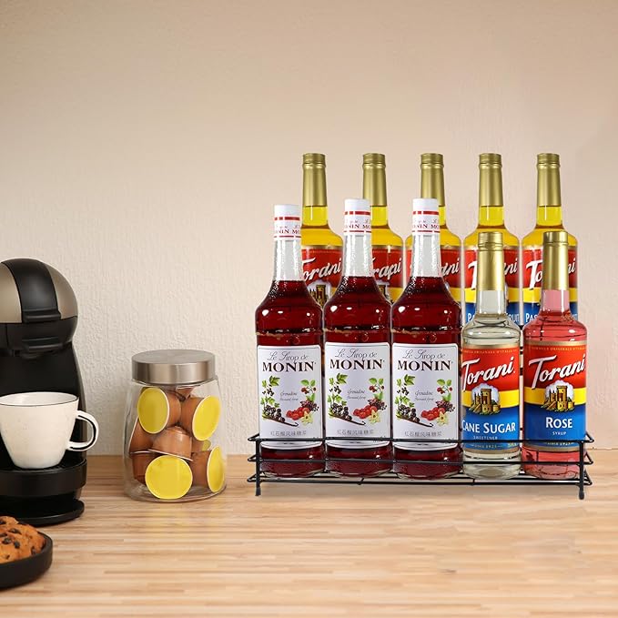Coffee Syrup Organizer Rack 10 Bottles Syrup Bottle Holder Stand For Coffee Bar Accessories, 2 Tier Wine Bottle Storage Rack For Syrup, Wine, Liquor, Coffee Station Organizer For Kitchen Countertop