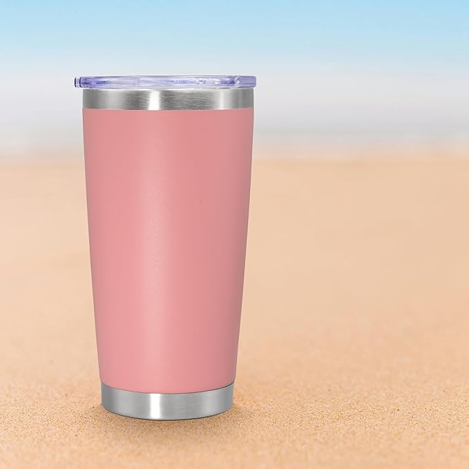 20 oz Tumbler Coffee Travel Tumblers Bulk with Lid Stainless Steel Double Wall Vacuum Insulated Mug Powder Coated Cups fit Car Cupholder for Hot and Cold - Pink, 12Pack