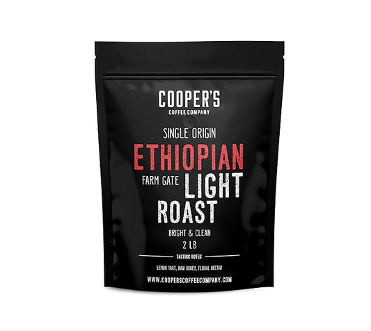 Ethiopian Bold Light Roast Coffee, Gourmet Single-Origin Coffee Beans from Ethiopia, Whole Bean, 2lb Bag